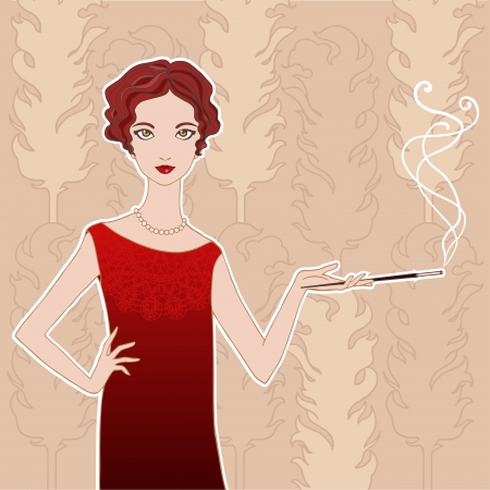 Retro style girl vector illustration. (20-30's style)のイラスト素材