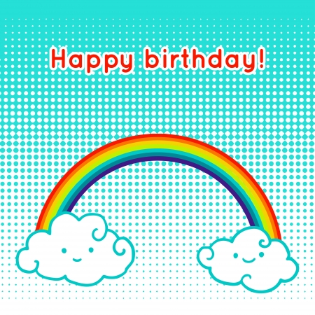 Child drawing style rainbow and clouds card.のイラスト素材