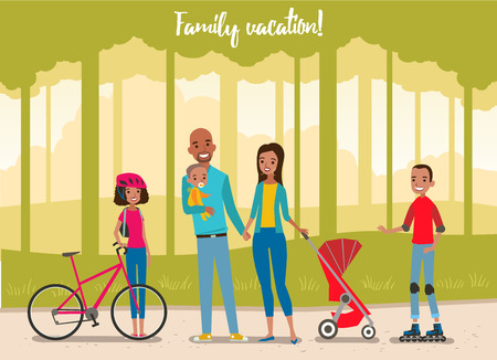 Big Family on vacation. Vector illustration.のイラスト素材