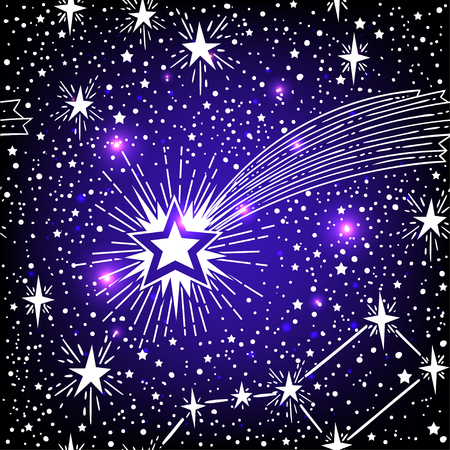 Vector seamless pattern with stars signs and comet. Space Galaxy Astronomical background.のイラスト素材