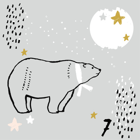 Christmas advent calendar with cute adorable animals. Hand drawn style. Winter holidays poster. Vector illustration.のイラスト素材