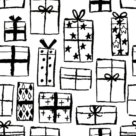 Christmas hand drawn seamless pattern. Abstract background with winter and holiday elements.のイラスト素材