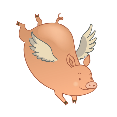 Cute flying winged pig. Colorful artwork of a piglet, fantastic animal. Isolated vector illustration.のイラスト素材