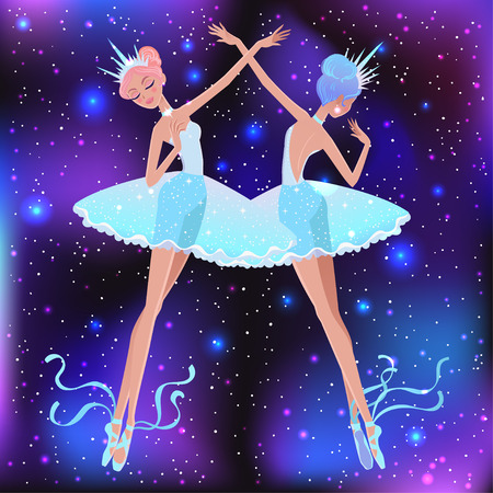 Beautiful vector illustration. The Snowflakes ballerina girls. Cute cartoon character from winter tale and ballet.のイラスト素材