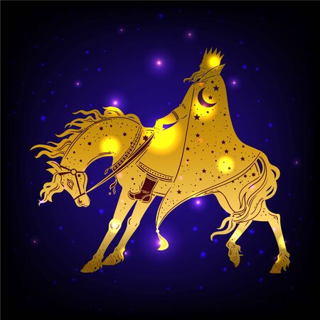 Dark Rider Horse from traditional slavic myth and fairytale. Magic vector illustration. Warrior on horse.のイラスト素材