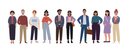 Group of business people standing and smiling cartoons,vector illustration graphic design.