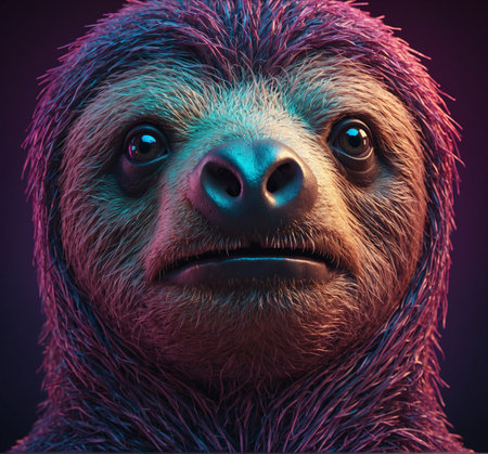 Fantasy portrait of a cute smiling sloth. 3d renderingの素材