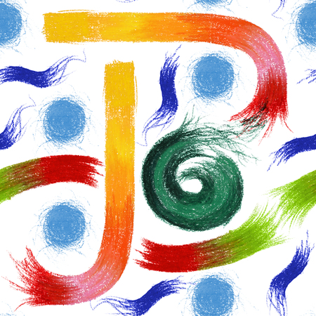 Seamless pattern with freehand abstract pastel shapes. Isolated on white. High quality and resolution. Based on an original graphic pastel artwork.の写真素材