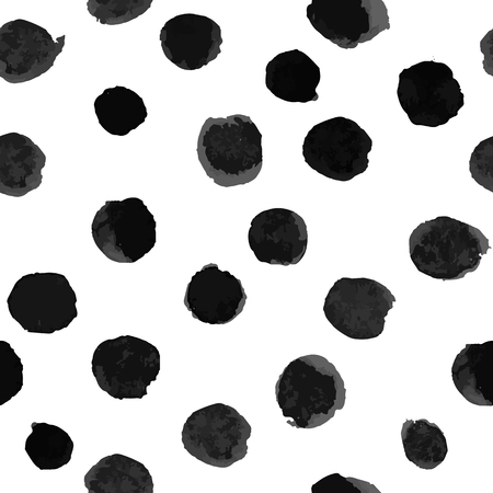 Vector Seamless Watercolor Black Polka Dot Patternのイラスト素材