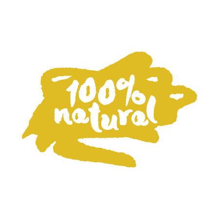 Calligraphy label One Hundred Percent Natural on a hand drawn scribble. Isolated on white.のイラスト素材