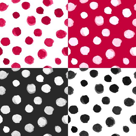 seamless abstract patterns with hand painted watercolor polka dots. Black white red. There are editable textures on Swatches Panel and the styles on Graphic Styles Panel.の写真素材