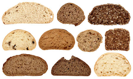 slices of different bread isolated on the white background