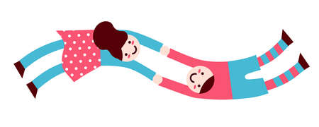 a pair of holding hands, flying happy guy and girlのイラスト素材