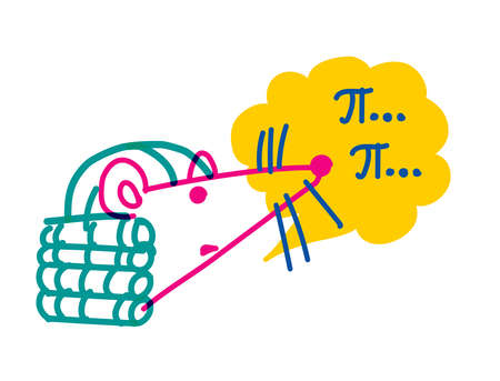mouse scientist in ancient wog pronounces the number pi in speech bubbleのイラスト素材