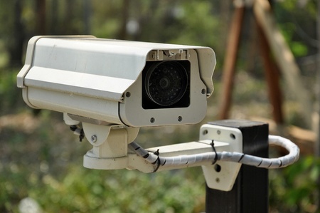 Closed-circuit television (CCTV) is the use of video cameras to transmit a signal to a specific place, on a limited set of monitors.の写真素材
