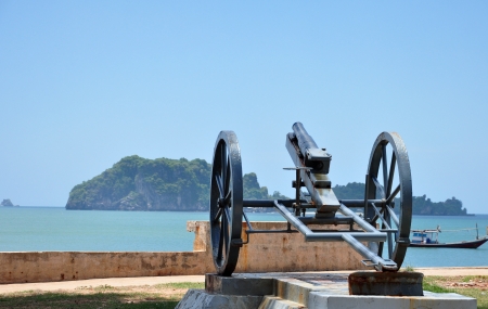 An artillery is located near the beach.の写真素材