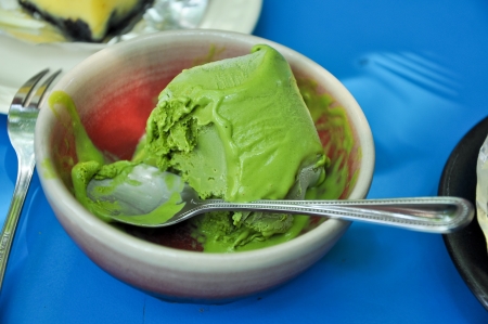Green tea ice cream or matcha ice is a Japanese ice cream flavour.の写真素材