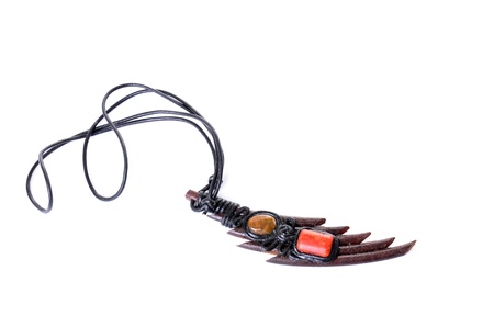 Necklace made of leather and decorated with colored stones の写真素材