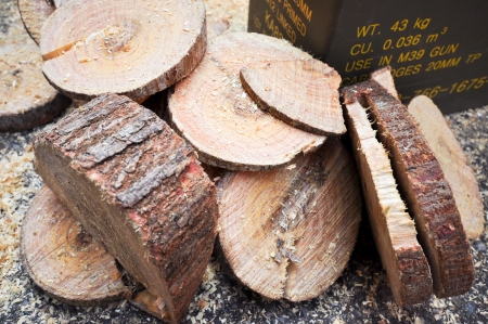 Logs are cut into stripsの写真素材
