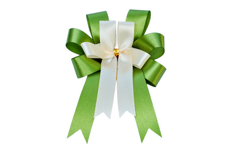 Elegant green ribbon on white の写真素材