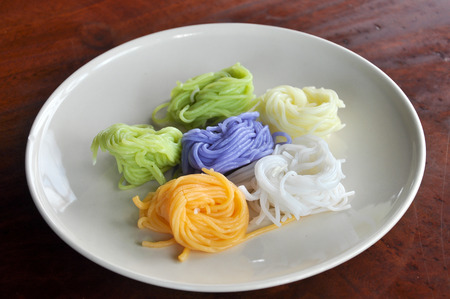 Khanom chin are fresh rice noodles in Thai cuisine which are made from rice の写真素材