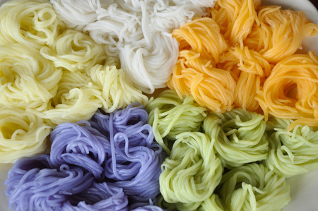 Khanom chin are fresh rice noodles in Thai cuisine which are made from rice の写真素材