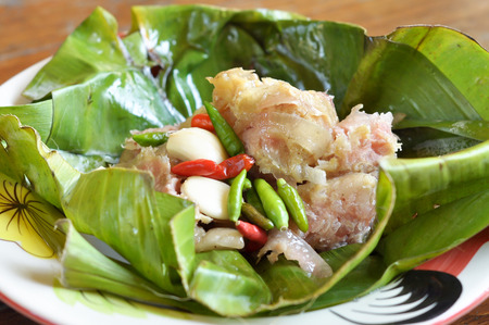 Sour pork or Nham is a popular native foods commonly consumed in the local the north of Thailand.の写真素材