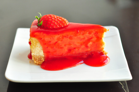 Strawberry cheesecake with fresh strawberry in tea timesの写真素材