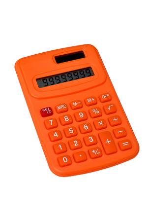 Orange calculator isolated on white backgroundの写真素材