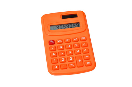 Orange calculator isolated on white backgroundの写真素材