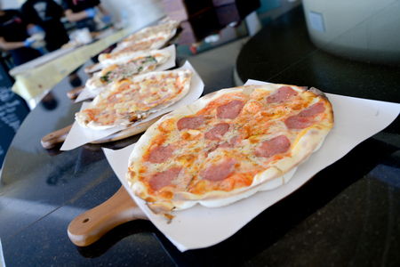 Baked pizza from the oven and fragrant.の写真素材