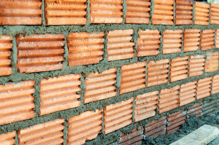 Newly built brick masonry walls. Wait for the next plasteringの写真素材