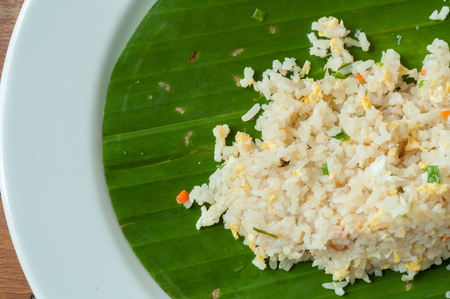Crab fried rice on banana leafの写真素材