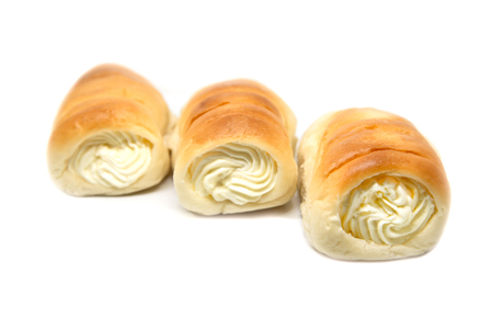 bread stuffed milk cream isolated.の写真素材