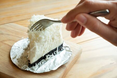 White chocolate cheesecake for a holiday party.の写真素材
