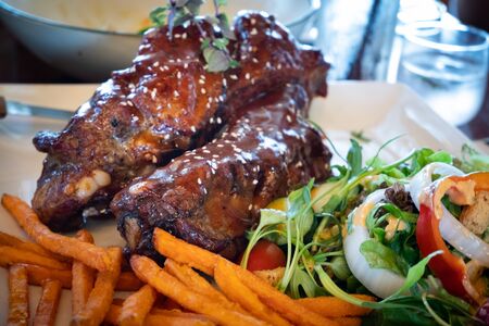 Pork ribs grilled in original recipe sauceの写真素材
