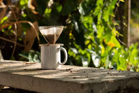 Warm and fragrant drip coffee in the morningの写真素材