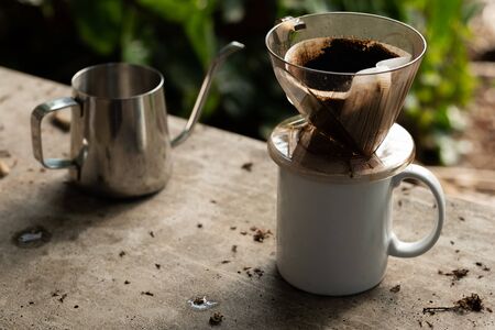 Warm and fragrant drip coffee in the morningの写真素材