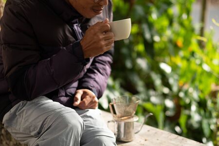 Warm and fragrant drip coffee in the morningの写真素材
