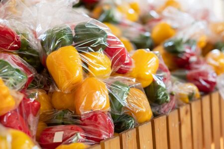Bell pepper on the shelf in the shopの写真素材