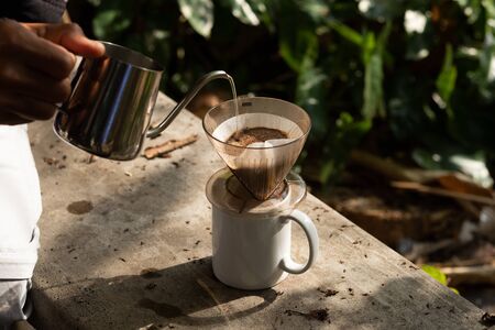 Warm and fragrant drip coffee in the morningの写真素材