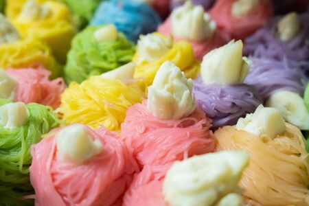 Multicolored rice noodles with crab (Eaten with crab curry sauce)の写真素材