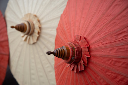 Paper umbrella made from bamboo and paperの写真素材