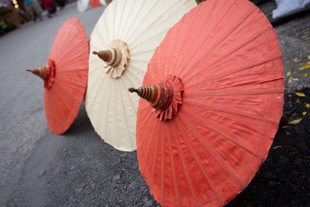Paper umbrella made from bamboo and paperの写真素材