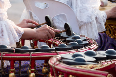 The khong wong yai is a circle with gongs used in the music of Thailandの写真素材