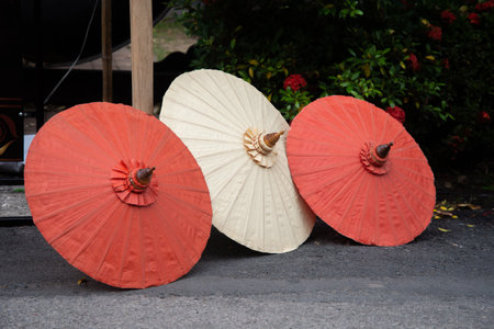 Paper umbrella made from bamboo and paperの写真素材