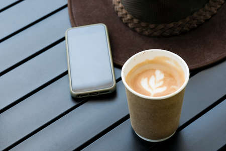 For social distancing, take-away coffee trading is gaining in popularity in the time of the coronavirus outbreak.の写真素材