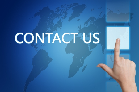Marketing concept: words Contact us on blue background with world map. の写真素材
