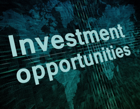 Business concept: words Investment opportunities on digital world map screenの写真素材