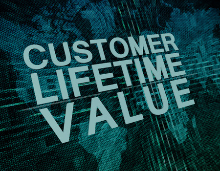 Customer Lifetime Value text concept on green digital world map background の写真素材